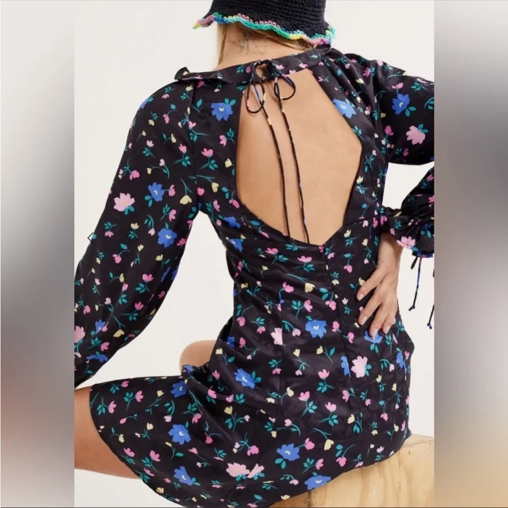 FOR LOVE AND LEMONS Lexy dress size S black floral longsleeve mini - Picture 3 of 8